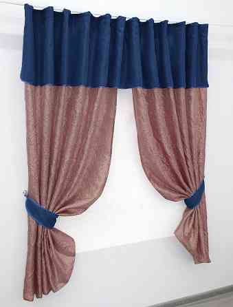 Кухонные шторы VR-Textil № 073к с ламбрекеном и подхватами розово-золотистый с синим 290х170 см (52-0377) Киев