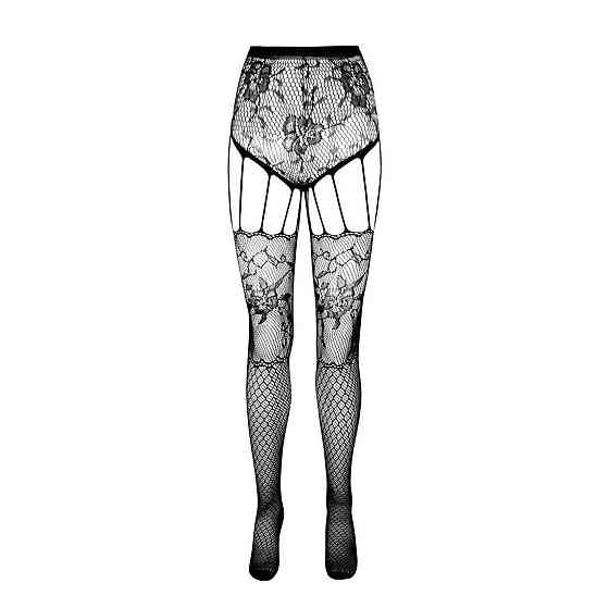 Эротические колготки-бодистокинг Passion ECO S004 black, закрытые трусики, декор, подвязки Sex Aura Киев