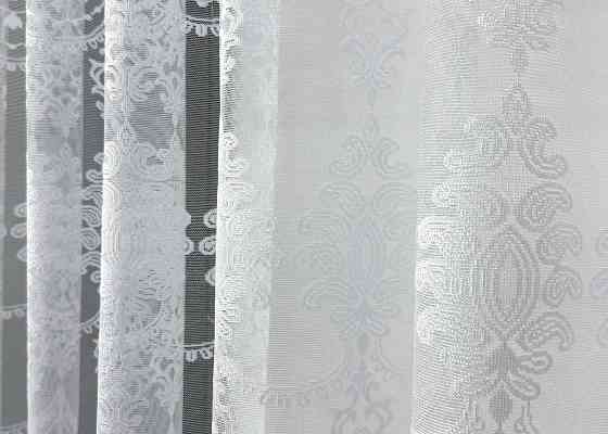 Короткая тюль, высота 1,6 м, жаккард с вышивкой цвет белый 731т Киев