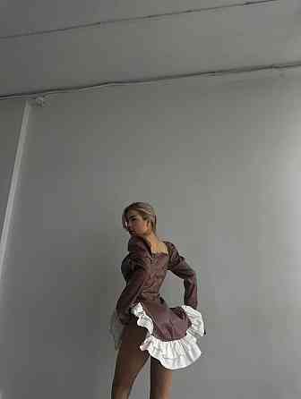 Жіноче стильне плаття з екошкіри+плотний котон Карамельний, 40/42 Одеса