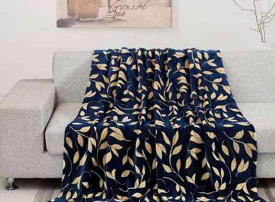 Ecotton Плед Ecotton 200х220 см із мікрофібри Well Soft Листя золоте синій Киев