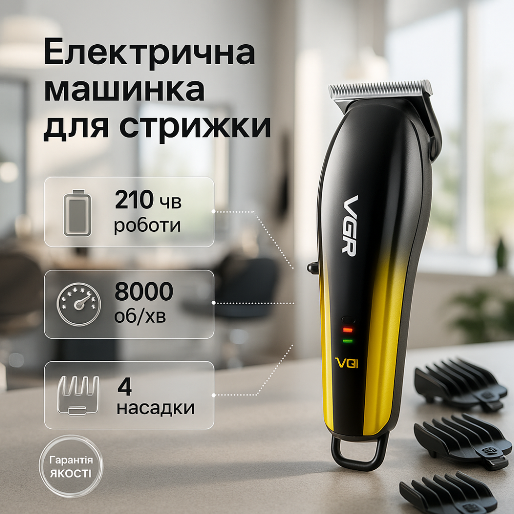 Електрична машинка для стрижки побутова VGR, Машинка для стрижки волосся і гоління UX-43 Львів - фото 20
