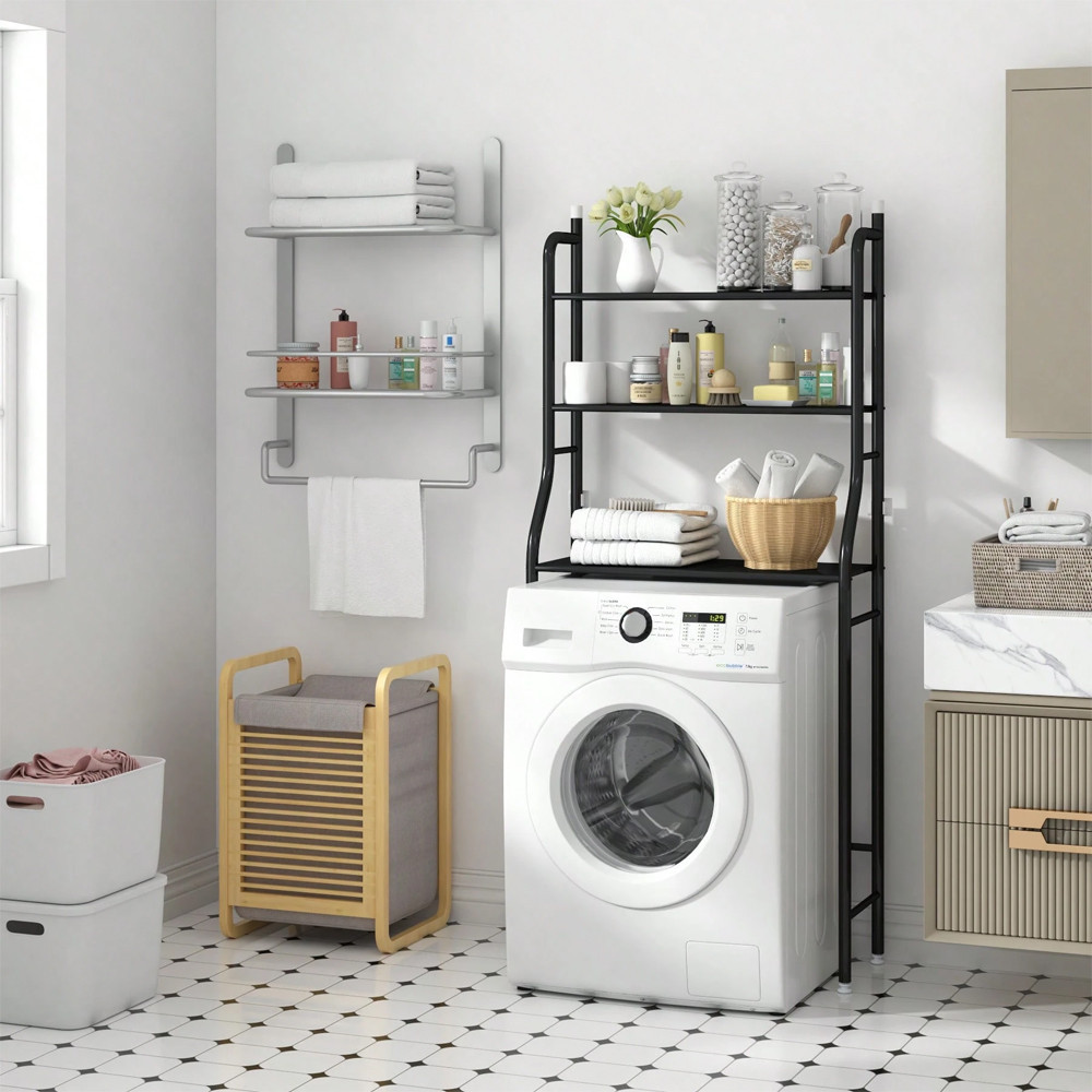 Стелаж для зберігання над пральною машиною, LAUNDRY RACK TW-106, Чорний / Полиця над унітазом / Полиця стелаж у ванну Київ - фото 2