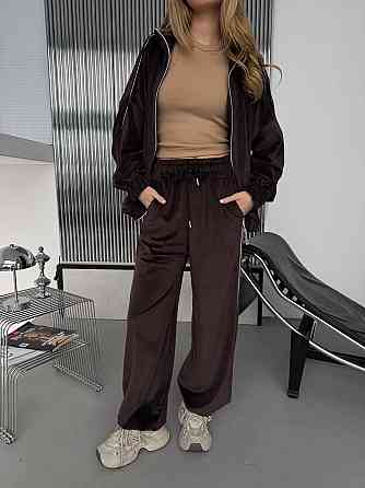 Женский стильный повседневный велюровый костюм двойка Шоколад Одесса