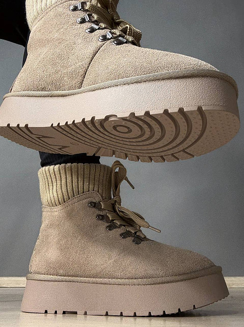 Уггі жіночі Hengji 007-3 замшеві шнурівка зі шкарпеткою бежеві, 38, 24 см Київ - фото 7