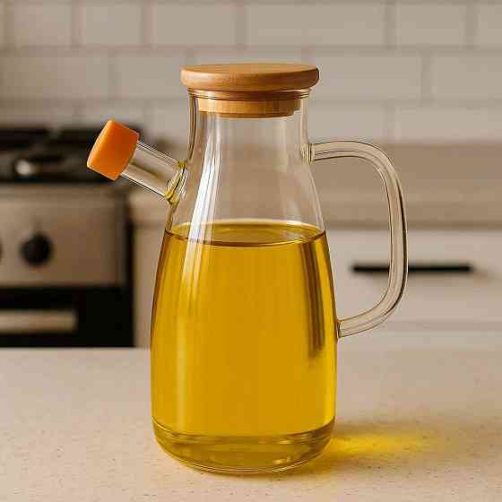 Lugi Скляна пляшка для олії та оцту з носиком і дозатором 650 мл, кришка з дерева, квадратна ру Коломия