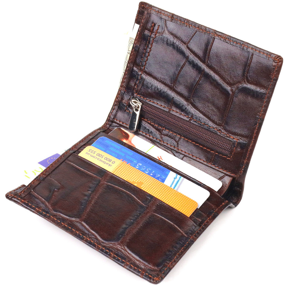 Стильное мужское портмоне из натуральной фактурной кожи CANPELLINI 21497 Коричневое Киев - изображение 5