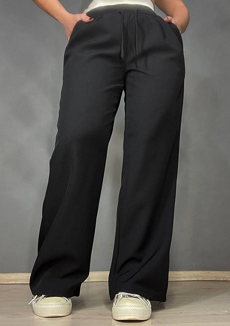 Брюки женские A-N 25110 палаццо широкие высокая талия на резинке со шнурком черные, черный, XL Киев - изображение 20