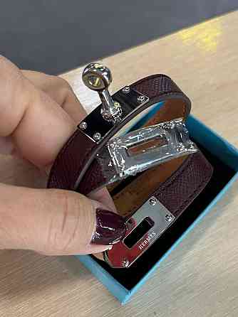 Кожаный браслет Hermes на два оборота цвет бордо | Наматывающийся браслет на руку | Браслет Hermes Одесса