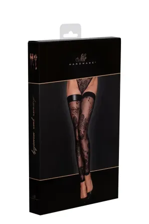 Панчохи Noir Handmade F243 Tulle stockings with patterned flock embroidery - 3XL Львов