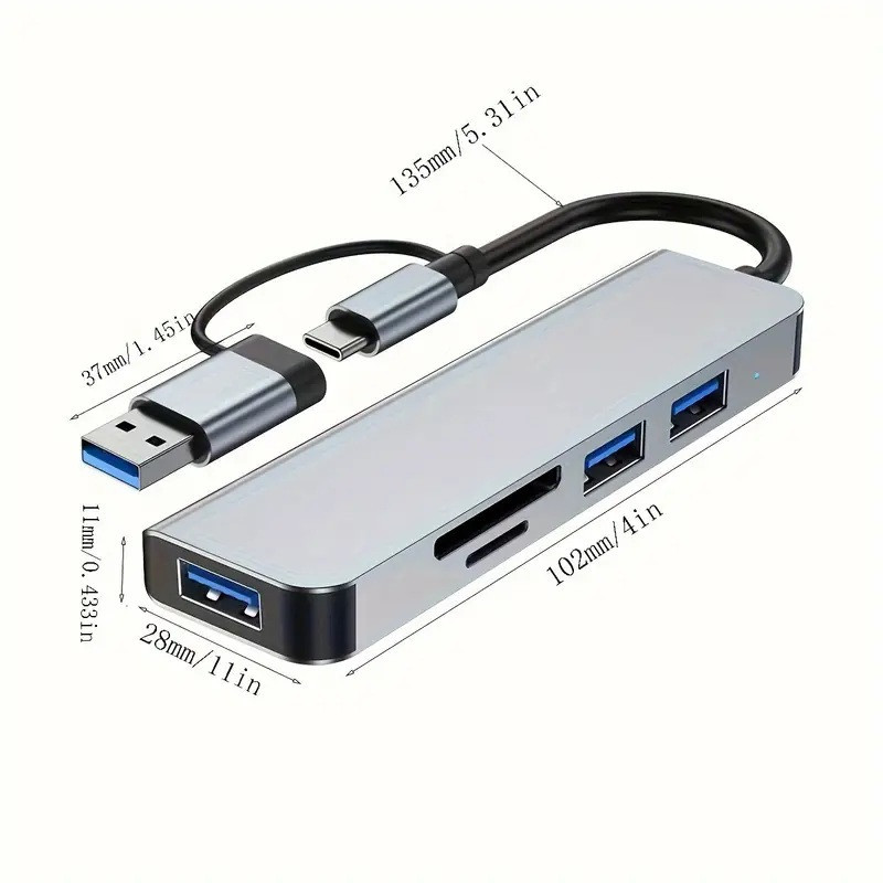 USB Type-C хаб з 2 USB 3.0, HDMI, кардридером, металевий Київ - фото 4