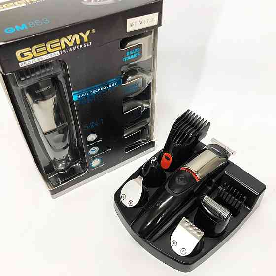 Машинка для стрижки 5в1 Geemy GM-853 стайлер, бритва, триммер на акумуляторі нержавіюча сталь VF-163 6 насадок Київ