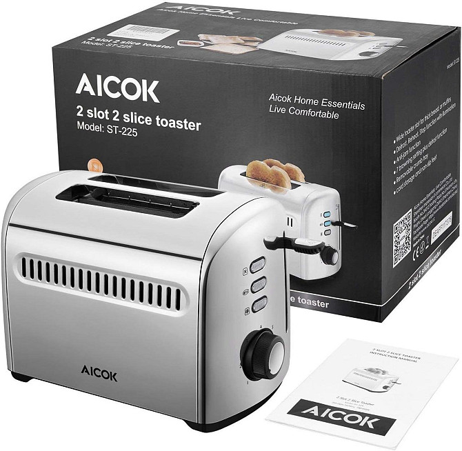Тостер Aicok на 2 ломтика, из нержавеющей стали с выдвижным поддоном для крошек, 7 настроек 850 Вт с Киев - изображение 4