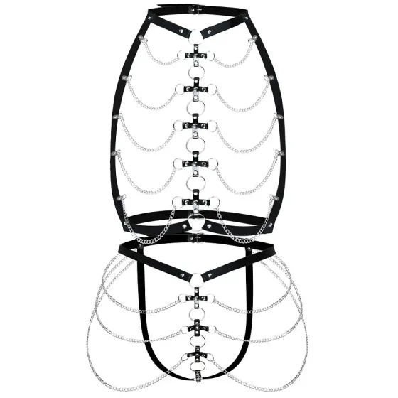 Набір портупея + трусики зі шкіри з ланцюжками Art of Sex - Cross, розмір L-2XL, колір чорний Львів