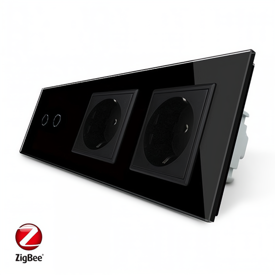 LIVOLO Розумний сенсорний ZigBee вимикач 2 сенсора 2 розетки Livolo чорний скло (VL-C702Z/C7C2E Коломыя