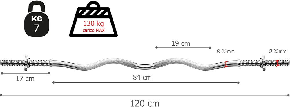 Гриф для штанги Toorx W-подібний 120 см 25 мм з гвинтовими замками (BCV-120) Київ - фото 5