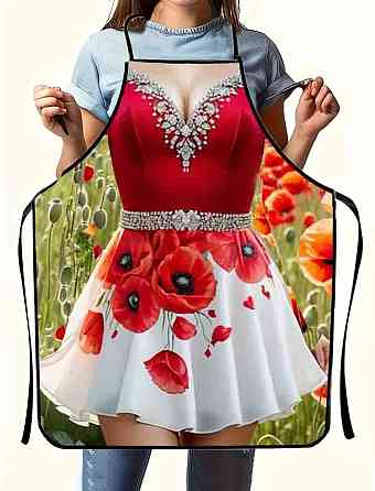 Фартух з приколом дівчина в сукні з маками 80 на 60 см різнобарвний Київ