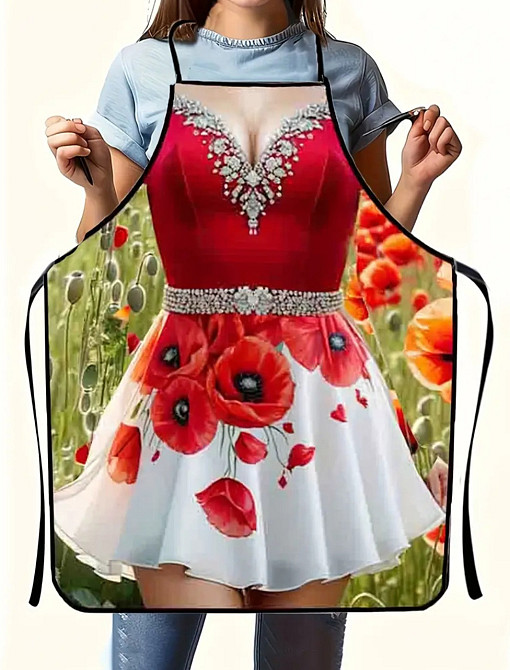 Фартух з приколом дівчина в сукні з маками 80 на 60 см різнобарвний Київ - фото 2