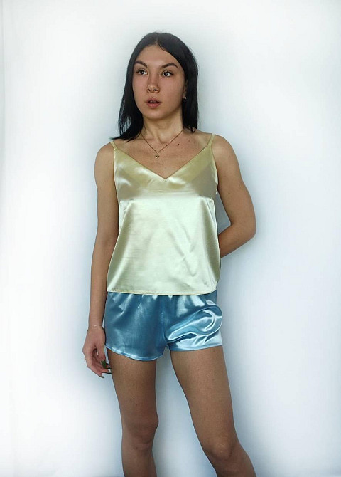 Піжама жіноча атласна Жовто-блакитний S Харків - фото 5