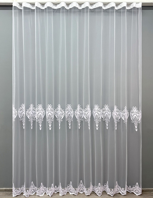 Тюль VR-Textil 1844т Фатин с вышивкой и люрексом  Холодный белый 300х270 см (40-198) Киев - изображение 2