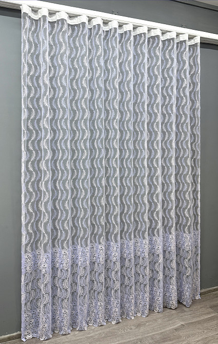 Тюль VR-Textil 1683т Органза с вышивкой Голубой с белым 300х270 см (42-0731) Киев - изображение 3