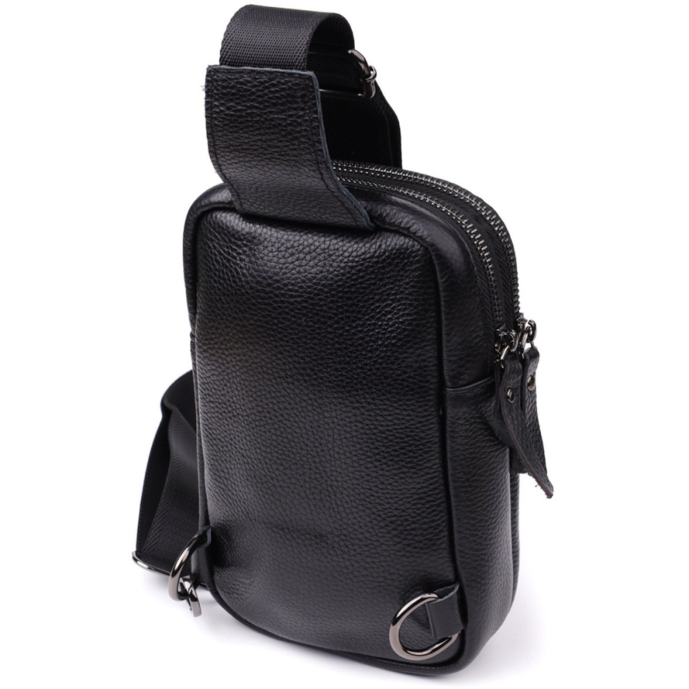 Сумка-слінг для чоловіків з натуральної шкіри Vintage 22955 Чорний Київ - фото 2