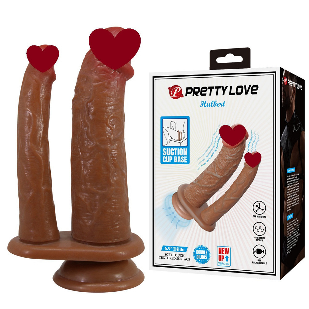 Вібратор подвійний реалістичник PRETTY LOVE Hulbert, TPE, на присосці, 20 х 4,2 х 2.5 см Sex Aura Київ - фото 1