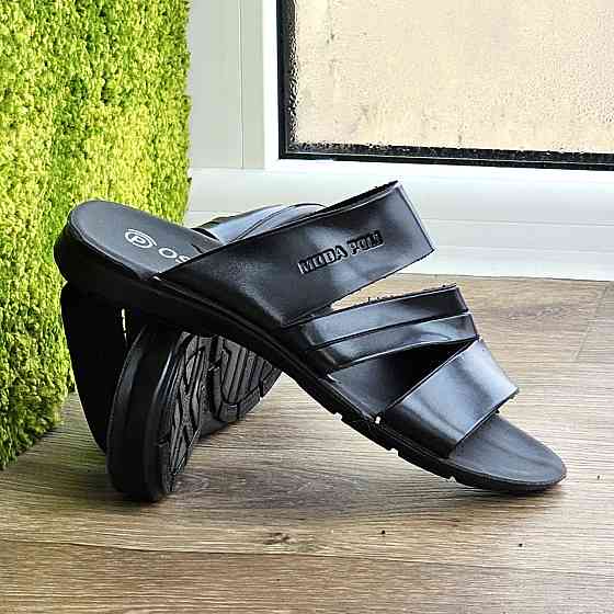 Мужские Шлёпанцы Тапочки Сланцы Чёрные Кожаные (размеры: 41,42,43,44,45) Днепр