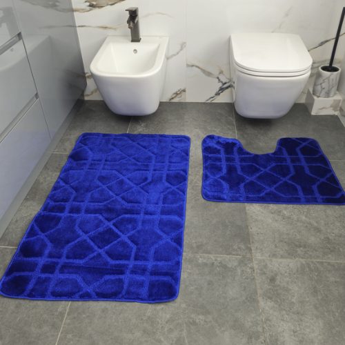 Набір килимків для ванної 2шт 60*100см+50*60см U-виріз Геометрія Standard синій поліпропілен Дариана Житомир