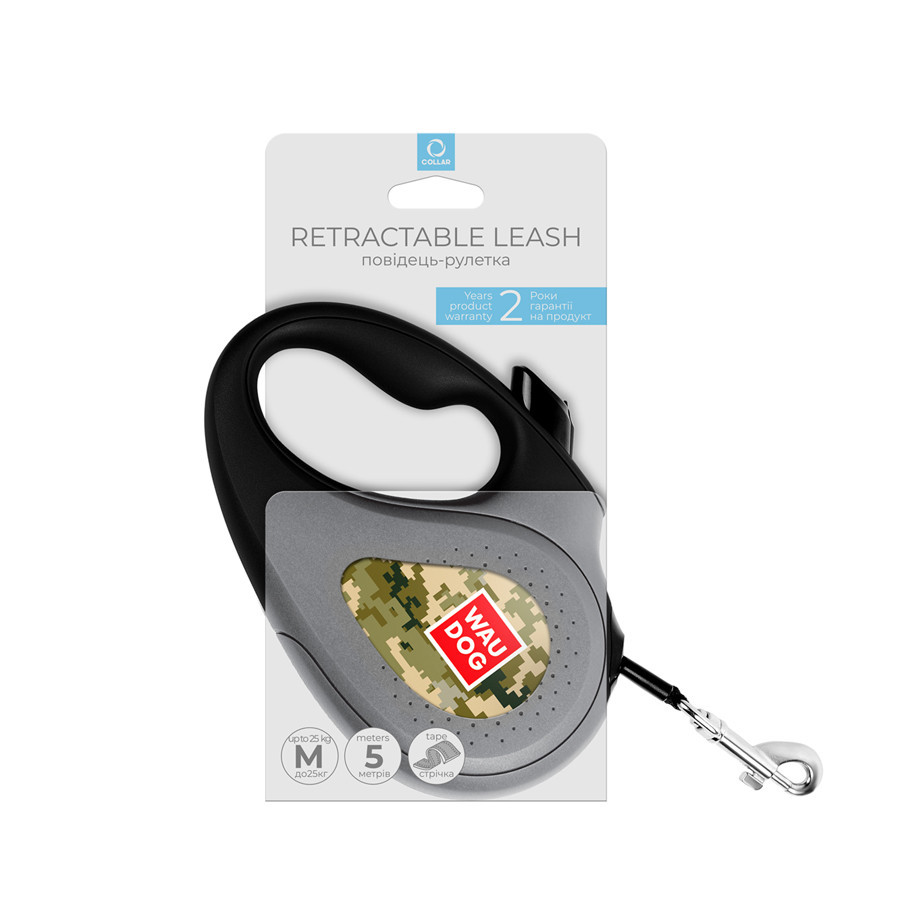 Повідець-рулетка для собак WAUDOG R-leash, малюнок "Мілітарі", M, до 25 кг, 5 м, світловідбивна стрічка Вінниця - фото 2