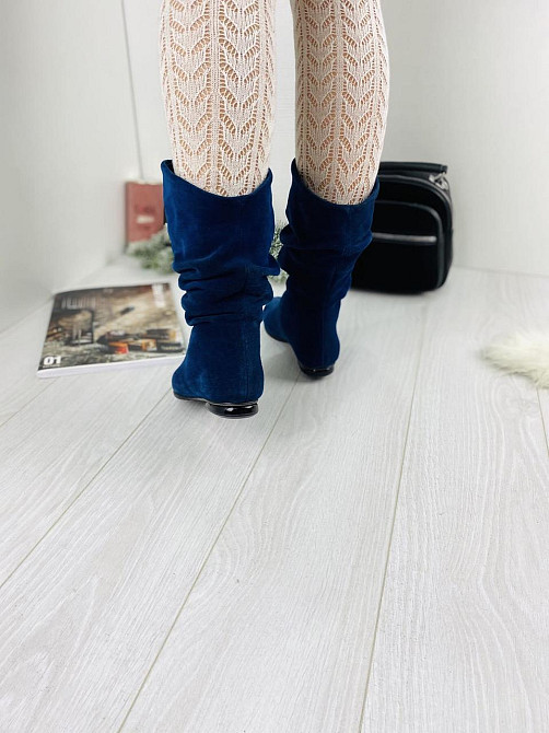 Nivelle Напівчоботи жіночі NIVELLE сині натуральна замша з хутром висота 24см обхват 34-36см (2 Коломия - фото 4