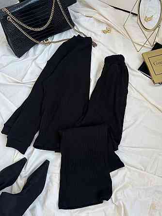 Женский базовый теплый костюм: кофта и брюки ангора рубчик Черный, 44/46 Одесса