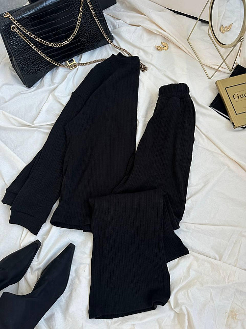 Женский базовый теплый костюм: кофта и брюки ангора рубчик Черный, 44/46 Одесса - изображение 4