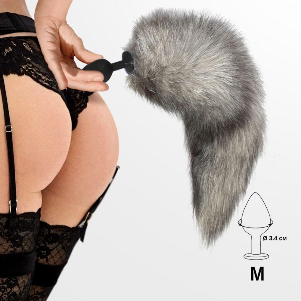 Силіконова анальна пробка з хвостом із натурального хутра Art of Sex size M Artctic fox Sex Aura Київ - фото 4