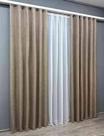 Комплект готових штор VR-Textil Льон Мішковина № 113ш Світло-кавовий 150х270 см 2 шт (30-255) Київ