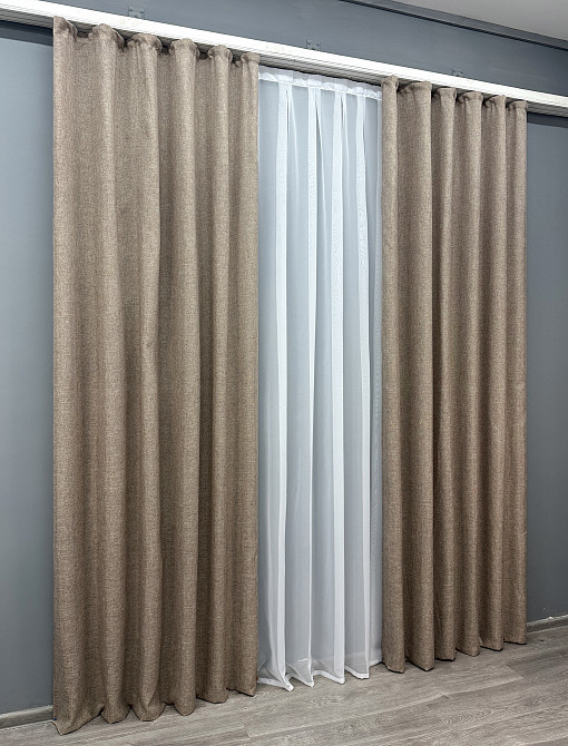 Комплект готових штор VR-Textil Льон Мішковина № 113ш Світло-кавовий 150х270 см 2 шт (30-255) Київ - фото 4