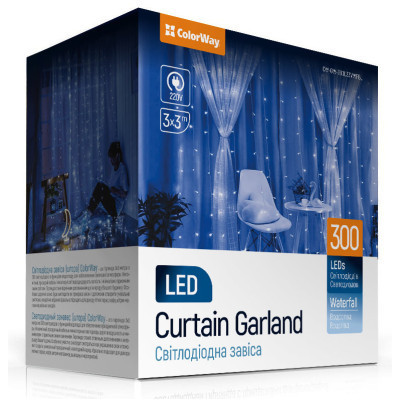 Гирлянда ColorWay штора водопад 3x3м 300LED 220V синяя (CW-GW-300L33VWFBL) Винница - изображение 1