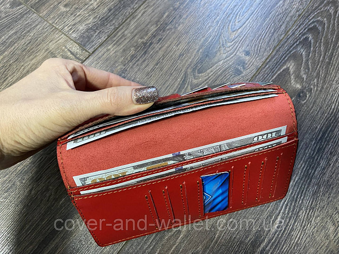 Тонкий женский купюрник красного цвета ручной работы ST Leather Киев - изображение 5