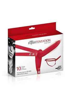 Страпон с вибрацией Fetish Tentation Vibrating Strap-On with Dildo Red Sex Aura Киев