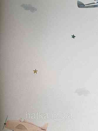 Шпалери вінілові на флізеліні AdaWall Ada Kids метрові дитячі літаки зірки на світло-блакитному Київ