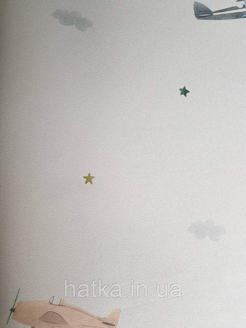 Шпалери вінілові на флізеліні AdaWall Ada Kids метрові дитячі літаки зірки на світло-блакитному Київ - фото 1