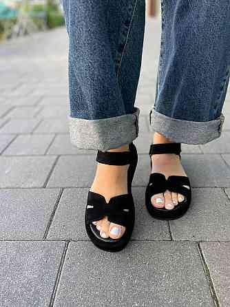 Соната Босоніжки жіночі чорні літні Соната Люба з натуральної замші / Босоніжки на низькому ход Коломыя