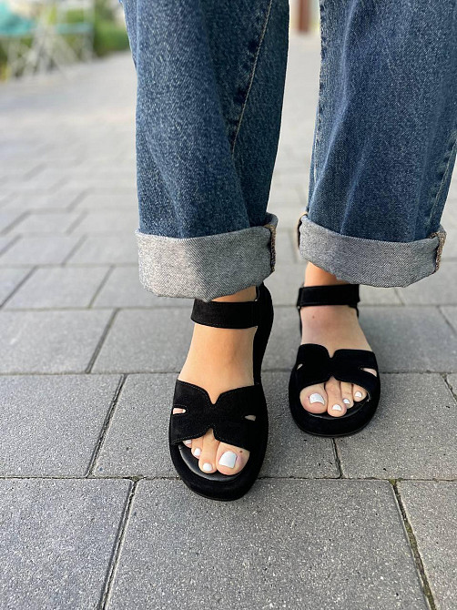 Соната Босоніжки жіночі чорні літні Соната Люба з натуральної замші / Босоніжки на низькому ход Коломыя - изображение 6