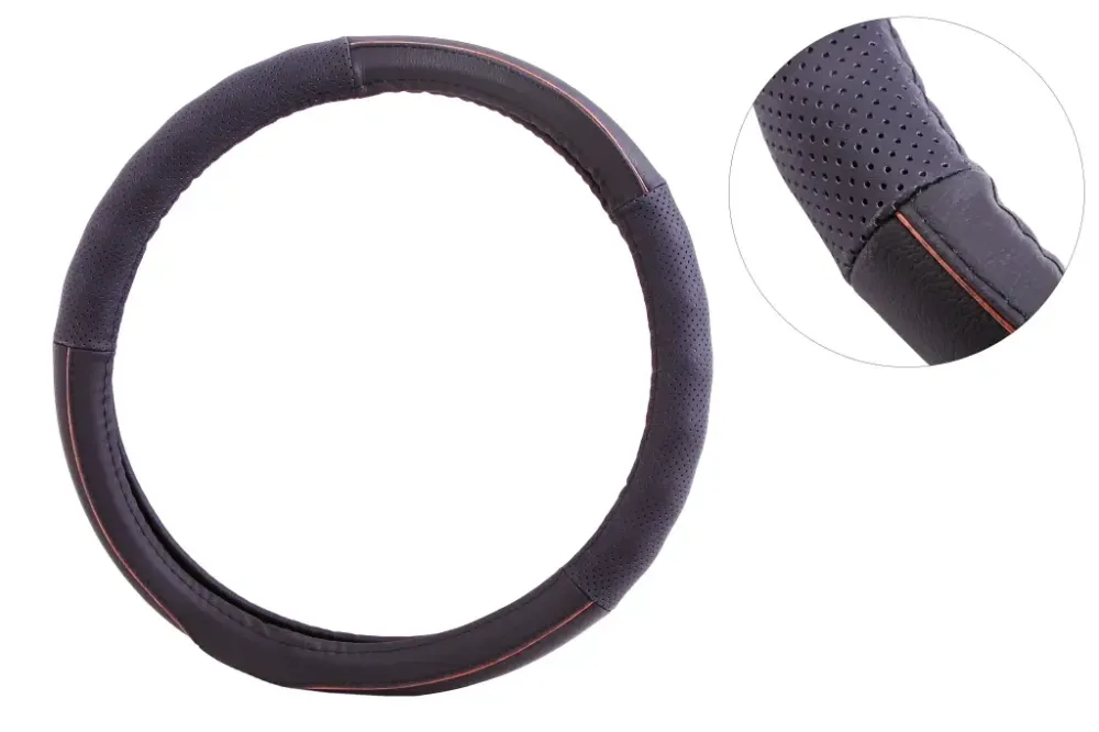 Оплетка на руль кожа L inDrive IDP-17380-2-L черный с вставкой под дерево (чехол на молнии) Винница - изображение 1