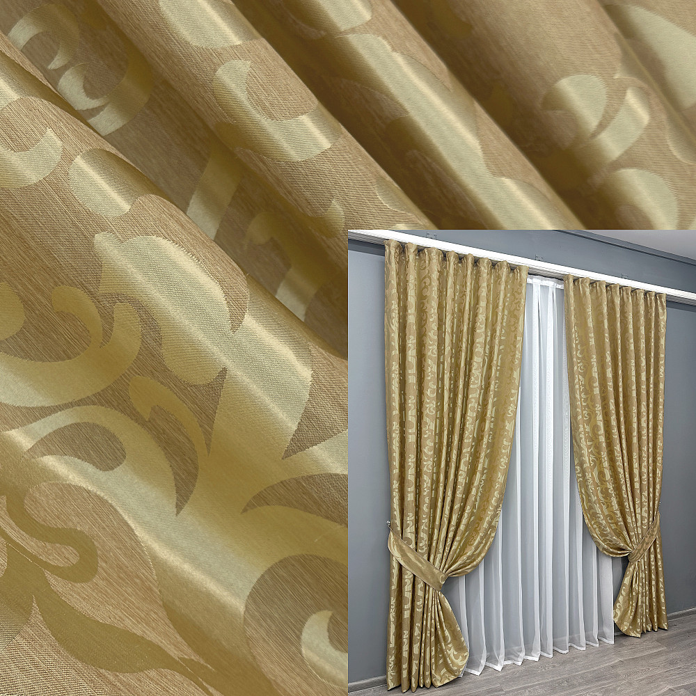 Комплект готовых штор VR-Textil Жаккард Вензель № 091ш Золотистый 100х290 см 2 шт (31-058) Киев - изображение 9
