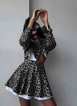 Женский стильный костюм двойка: пиджак и юбка микровельвет. Серый, 42/44 Одесса