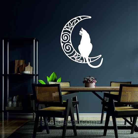 Декоративное настенное Панно «Кот на луне» Декор на стену 70*56 см, Белый Киев