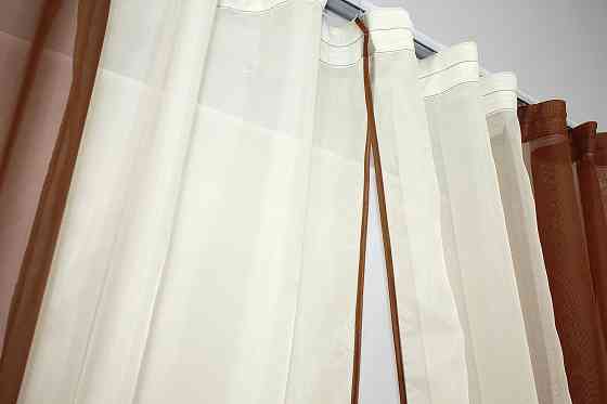 Кухонные шторы VR-Textil № 017к комбинированные с подвязками коричневый с бежевым 265х170 см (50-022) Киев