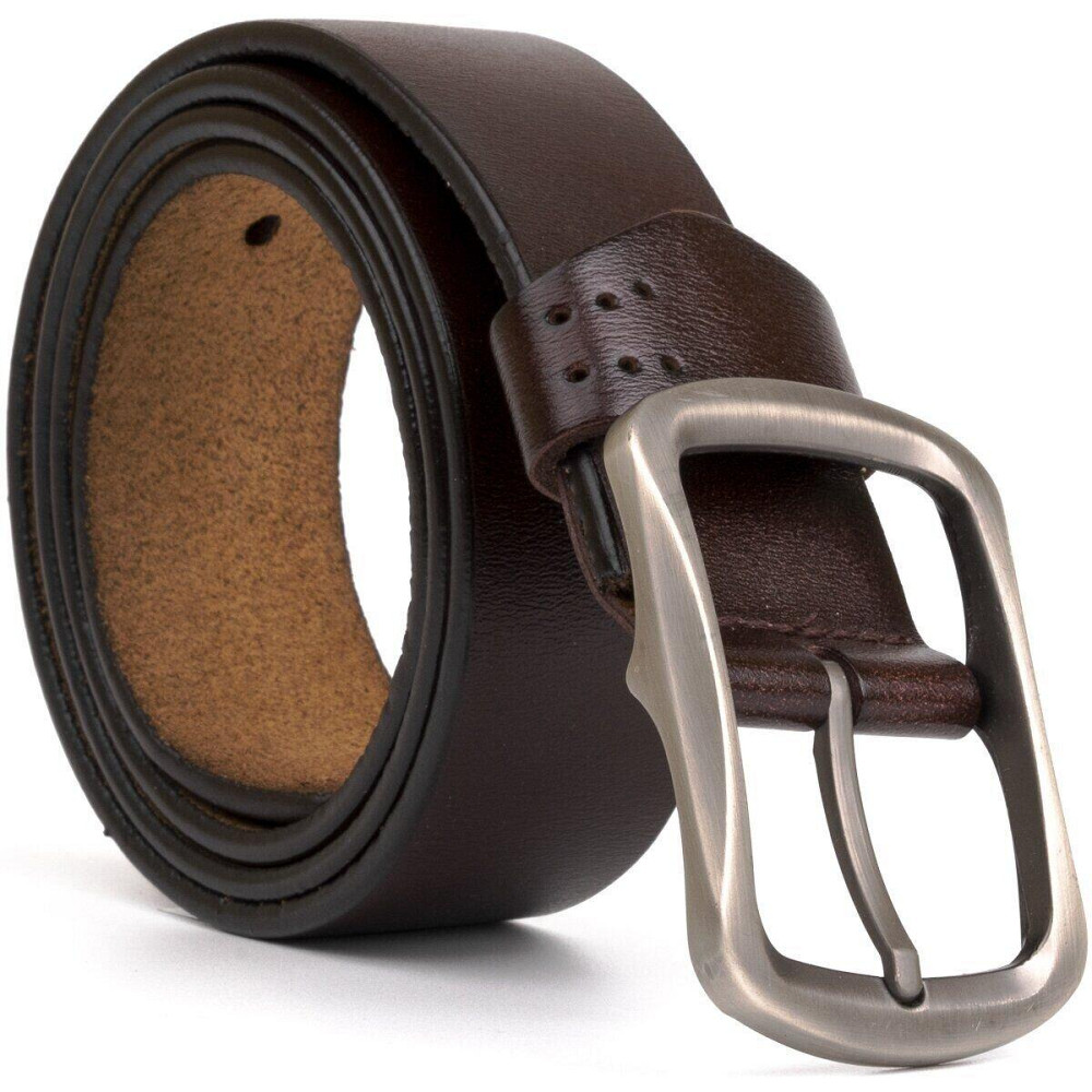 Мужской кожаный ремень с закругленной классической пряжкой Vintage 20230 Коричневый Киев - изображение 3