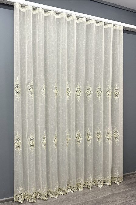Тюль VR-Textil 1804т Лен с кружевом Кремовый 300х270 см (40-106) Киев - изображение 3